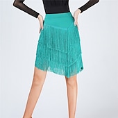 cheap Latin Dancewear-Latin Dance Skirts Tassel Pure Color Women&#039;s Training Party High Terylene