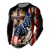 ieftine Tricou patriotic pentru veterani-Bărbați Imprimeu Grafic Steagul american Steag Național Tricou tricou învechit Manșon Lung Tricou Tipărire 3D Stil Nautic Cămașă Epocă Sport Designer În aer liber Stradă Casual Kaki + Gri închis