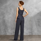 economico Tute della mamma-Tuta a Due Pezzi  Completo Madre della Sposa Ospite di Matrimonio Formale Chiesa Elegante Collo A V Lunghhezza Fino alla Struttura Chiffon Pizzo Maniche Lunghe con Paillettes taglia personalizzabile
