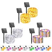 tanie Zasilane energią słoneczną-2 paczki solarne lampki choinkowe dekoracja na zewnątrz 12m 120leds bajkowe lampy z drutu miedzianego z 8 trybami wodoodporna dekoracja lampki z drutu miedzianego na patio ogrodowe drzewa boże