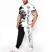 abordables Conjuntos de camisetas estampadas para hombre-Hombre Animal León Impresión 3D 2 piezas Conjuntos de camisetas Conjuntos a juego Manga Corta Pantalones largos Cuello Barco Moda Ropa de calle Casual Exterior Diario Deportes Impresión 3D Primavera