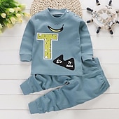 billiga Pyjamas-Barn Pojkar 2 delar T-shirt och byxa Långärmad Uggla A01 A02 Djur Tecknat Crewneck Sommar Vår Grundläggande Hem 3-7 år