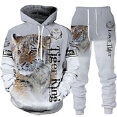 abordables Conjunto de Sudadera 3D para Hombre-Hombre Graphic Tigre 2 piezas Conjuntos de sudaderas 3D Chándal Sudaderas Manga Larga Pantalones largos Con Capucha Ropa de calle Básico Casual Deporte Casual Deportes Estampado Primavera Otoño