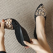 abordables Ballerines femme-ballerines de mariage pliables ornées de cristaux floraux pour femmes - chaussures de ballet de voyage légères et confortables