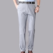 preiswerte Schlank-Herren Anzughosen Hose Hosen Tasche Gerade geschnitten Glatt Hochzeit B¨¹ro Arbeit Baumwollmischung Schick &amp; Modern Ausgefallene Schwarz Weiß Hoher Taillenbund Mikro-elastisch