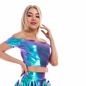 cheap Tops-Metallic 1980s Shiny Latex Patent Crop Top PU Leather Off Shoulder Women&#039;s Carnival Costume Masquerade Party Bachelorette Party Pride Parade Adults&#039; Top