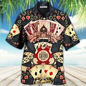 economico Camicia vintage-Per uomo Alfabetico Carte francesi Camicia Camicia hawaiana Camicia con bottoni Manica corta Tropicale Di tendenza Hawaiano Informale Hawaiano Per eventi Estate Primavera Collo ripiegabile Stampa