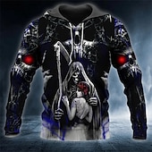 economico Felpe con cappuccio da uomo-Per uomo Teschi Stampe astratte Felpa con cappuccio Felpe Felpa Felpa con cappuccio pullover Manica lunga Felpa con cappuccio Con cappuccio Streetwear Stampa 3D Giornaliero Sport Rosso e nero Grigio