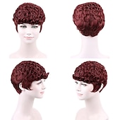 cheap Black &amp; African Wigs-Short Curly Pixie Cut Wigs with Bangs Wine Red Color Short Human Hair Wigs for Black Women Cute Daily Wear Wig Burgundy 99J Color