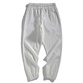 baratos Clássico-Homens Corredor Calças de linho Calças Calça verão Bolsos Com Cordão Cintura elástica Tecido Conforto Respirável Comprimento total Casual Diário Feriado Misto de Algodão e Linho Moda Clássico Preto