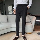 abordables Mince-Homme pantalon de costume Pantalon Pantalon plissé Pantalon de costume Pantalon Gurkha Poche Taille haute Plein Confort Mariage Bureau Travail Elégant Rétro Vintage Noir Blanche Taille haute