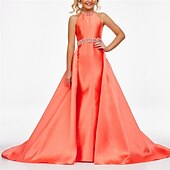 ieftine Rochii Fata cu Flori-Rochie tip sheath cu trenă sweep  brush rochie de Crăciun rochie pentru fetițe de flori rochie de concurs și performanță pentru juniori rochie drăguță de bal din satin cu mărgele spate deschis fit