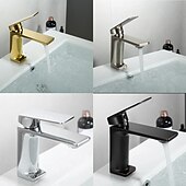 voordelige Badkamer wastafelkranen-wastafelmengkraan voor de badkamer, monobloc wastafelkranen voor de wasruimte, enkele handgreep, één gat op het dek gemonteerd met warme en koude slang