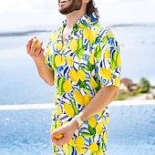 preiswerte Essen &amp; Getränke-Herren Tropisch Hemd Hawaiihemd Sommerhemd Aloha-Shirt Kurze Ärmel Hemd Umlegekragen Tropisch Modisch Hawaiianisch Outdoor Strasse Hawaiianisch Gelb Rosa Braun S M L
