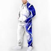 baratos Conjunto de Moletom 3D Masculino-Homens Gráfico Bloco de cor 2pcs Conjuntos de moletom 3D Moletom Manga Longa Calças compridas Com Capuz Moda Designer Casual Diário Esportes Para Noite Impressão 3D Primavera &amp; Outono Azul Vermelho