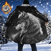 economico giacca in pile da uomo-Per uomo Cappotto invernale Giacca in pile Cappotto Sportivo Da tutti i giorni Tenere al caldo Traspirante Cerniera Tasche Autunno inverno Animali Lupo Di tendenza Streetwear Felpa Lungo Standard
