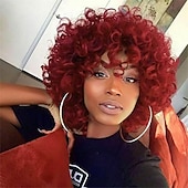 ieftine Peruci de carnaval-peruci scurte din păr sintetic cret, afro, pentru femei de culoare, ondulate, pufoase, lungime la umăr, păr cu aspect natural, peruci portocalii peruci rezistente la căldură pentru înlocuirea părului