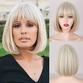 cheap Synthetic Trendy Wigs-Red Wig Bangs Short Red Bob Wig for Women Auburn Wig Bob with Bangs for Daily Party Cosplay