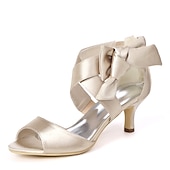 abordables Semiformal-Mujer Zapatos de boda Zapatos de novia Pajarita Tacón de gatito Puntera abierta Satén Cremallera Negro Blanco Marfil