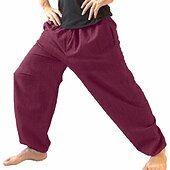 economico retrò-Per uomo Pareggiatore Pantaloni di lino Pantaloni Pantaloni estivi cascante Tasche A cordoncino Liscio Comfort Traspirante Informale Per eventi Per uscire Misto cotone e lino Boho Hippie Verde