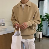 billiga tröja för män-Herr Tröja Blixtlåströja Pullover pikétröja Ribbad Sticka Tunika Halv dragkedja Stickat Slät Nedvikt Håller värmen Modernt Modernt Arbete Dagliga kläder Kläder Höst vinter Svart Kaki M L XL