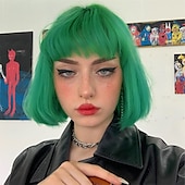 baratos Perucas Sintéticas sem Touca-peruca loira com franja - peruca loira curta de 12&#039;&#039; para mulheres perucas de cor natural com franja super macia e fácil de usar peruca reta bob peruca sintética para o dia das bruxas