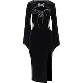 levne Šaty-Punk a gotika Sexy kostým Šaty Cosplay kostým Šaty s rozparkem Zvonové Morticia Addamsová Maškarní kostým Dámské Fantazie předvečer Všech svatých Karneval Plesová maškaráda Večírek Klub Dospělé Šaty