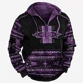 voordelige Vintage Etnische Hoodies-Voor heren Grafische prints Trui met capuchon Hoodies Sweatshirt Hoodies met rits Lange mouw Sweatshirt met capuchon Capuchon Ontwerper 3D-afdrukken Dagelijks Feestdagen Uitgaan blauw Paars Halve