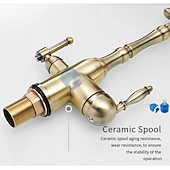 preiswerte Drehbar-Zweihebel-Küchenreinigungsarmaturen, Spülenmischbatterie, 360-Grad-Wasserreinigungsauslauf, an Deck montiert, Doppelgriff-Einloch-Gefäßarmatur mit kaltem und heißem Schlauch