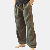 economico retrò-Per uomo Pareggiatore Pantaloni di lino Pantaloni Pantaloni estivi cascante Tasche A cordoncino Liscio Comfort Traspirante Informale Per eventi Per uscire Misto cotone e lino Boho Hippie Verde