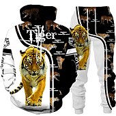 abordables Conjunto de Sudadera 3D para Hombre-Hombre Graphic Tigre 2 piezas Conjuntos de sudaderas 3D Chándal Sudaderas Manga Larga Pantalones largos Con Capucha Ropa de calle Básico Casual Deporte Casual Deportes Estampado Primavera Otoño