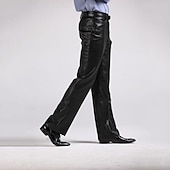 cheap Casual Pants-Men's Dress Pants Winter Pants Trousers Faux Leather Shorts Pocket Straight Leg Solid Colored Comfort Warm Wedding Office Business Faux Leather Streetwear Casual Black Micro-elastic