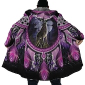 levne pánská fleecová bunda-Pánské Zimní kabát Fleecová bunda Kabát Sporty a outdoor Denní nošení Zahřívací Prodyšné Zip Kapsy Podzim zima Vlk Bandana Print Šik ven Etnický styl Mikina Dlouhé Běžný Černá Fialová Oranžová Hněd