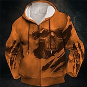 abordables Gótico &amp; Calavera-Hombre Cráneos Estampados Sudadera Sudaderas Sudadera con capucha y cremallera completa Manga Larga Sudadera con capucha Con Capucha Ropa de calle Impresión 3D Deporte Diario Deportes Vino Rojo