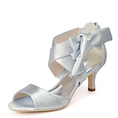 abordables Semiformal-Mujer Zapatos de boda Zapatos de novia Pajarita Tacón de gatito Puntera abierta Satén Cremallera Negro Blanco Marfil
