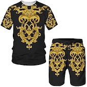 ieftine Seturi tricouri imprimate pentru bărbați-Bărbați Grafic 2 buc Seturi de tricouri Seturi potrivite Manșon scurt Pantaloni scurti Stil Nautic Designer Casual Comfortabil În aer liber Vacanță Zilnic Imprimare 3D Primavara vara Galben Deschis