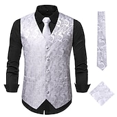 זול ג&#039;קט גברים-בגדי ריקוד גברים וסט חֲזִיָה Gilet חתונה משרד קריירה לבוש יומיומי מסיבה\קוקטייל עסקים מודרני עכשווי אביב סתיו רקום כיס דפוס כפתור למטה פוליאסטר רך חוץ נוח פרח חזה יחיד צווארון V רגיל