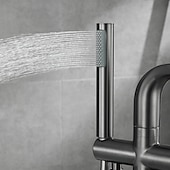 billige Sidespray-badekar armatur gulvfeste frittstående badekar fyller messing høystrøm dusjkraner med håndholdt dusj blandebatteri dreibar tut (pistol grå/børstet gyllen)