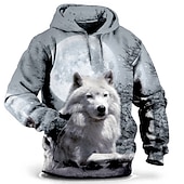 economico felpe 3d da uomo-Per uomo Lupo Stampa 3D Felpa con Cappuccio Felpa con cappuccio Felpe con cappuccio Manica Lunga Felpa con cappuccio Con Cappuccio Moda Vacanza Lavoro Abbigliamento quotidiano Grigio verde Bianco e