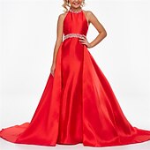 ieftine Rochii Fata cu Flori-Rochie tip sheath cu trenă sweep  brush rochie de Crăciun rochie pentru fetițe de flori rochie de concurs și performanță pentru juniori rochie drăguță de bal din satin cu mărgele spate deschis fit