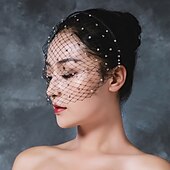 baratos Véus de Noiva-Véu de Noiva Estiloso de Camada Única  Véus de Casamento de Estilo Europeu  Véus de Gaiola de Pássaros com Cristais  Tulle para impressionar
