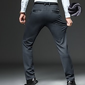 preiswerte Schlank-Herren Anzughosen Fleecehosen Winterhose Hose Hosen Tasche Gerade geschnitten Glatt Hochzeit B¨¹ro Arbeit Schick &amp; Modern Ausgefallene Schwarz Marineblau Hoher Taillenbund Mikro-elastisch