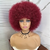 economico Parrucche di Carnevale-Parrucche afro anni &#039;70 per donne nere - grande parrucca afro puff con frangia capelli sintetici ricci crespi corti per le donne