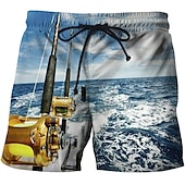 baratos Estampa Oceano-Homens Estampas Abstratas Peixes Calção Justo de Natação Shorts de Natação Bermuda de Surf Cintura Média Moda Roupa de rua Casual Ao ar livre Diário Feriado Bolsos Com Cordão Cintura elástica Designer