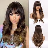economico Parrucche trendy sintetiche-parrucca bionda lunga ombre per le donne 26 pollici parrucche ondulate bionde sintetiche parte centrale capelli resistenti al calore lunga parrucca bionda per abbigliamento da festa quotidiano