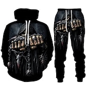cheap Men's 3D Sweatshirt Sets-Men's Graphic Skull Skeleton 2pcs 3D Sweatshirt Sets Tracksuit Hoodies Long Sleeve Long pants Hooded Streetwear Designer Basic Sports &amp; Outdoor Casual Sports Print Spring Fall Black Blue Orange