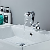 abordables Robinets de lavabo-Robinet de lavabo de salle de bain, cascade en laiton antique robinets de bain à un trou avec interrupteur chaud et froid