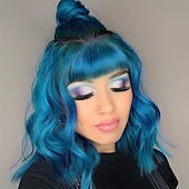 baratos Perucas de Carnaval-Perucas Laranja Vermelha para Mulheres Curta Ondulada Bob com Franja Peruca Cacheada Ruiva Comprimento até o Ombro Cabelo Vermelho Cobre 14 Polegadas Peruca Sintética Colorida para Cosplay Uso Diário