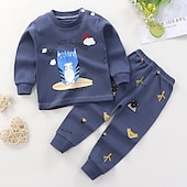billiga Pyjamas-Barn Pojkar 2 delar T-shirt och byxa Långärmad Uggla A01 A02 Djur Tecknat Crewneck Sommar Vår Grundläggande Hem 3-7 år