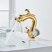 economico Rubinetti per lavandino bagno-rubinetto del lavandino del bagno, manico in cristallo a forma di drago in ottone anticato a due maniglie con un foro per vasca da bagno con fermo e interruttore caldo